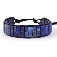 Qiuhong Shop Lapis Lazuli High End Tüp Şekli Lapis Lazuli Tek Deri Wrap Bilezikler Vintage Dokuma Boncuklu Manşet Bileklik Bijoux (Yurt Dışından)