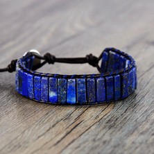 Qiuhong Shop Lapis Lazuli High End Tüp Şekli Lapis Lazuli Tek Deri Wrap Bilezikler Vintage Dokuma Boncuklu Manşet Bileklik Bijoux (Yurt Dışından)