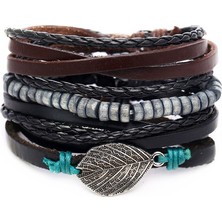 Qiuhong Shop FDY1184 Benim Moda Charms Çoklu Katmanlar Baykuş Deri Bilezik Erkekler Vintage Klasik Halat Zincir Wrap Kol Bilezik Seti Erkek Takı 2018 (Yurt Dışından)