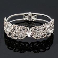 Qiuhong Shop Gümüş Rengi Aınameısı Moda Kristal Punk Bilezik Kadınlar Için Rhinestone Takı Gelin Charm Bilezikler ve Bilezikler Düğün Parti Hediyesi (Yurt Dışından)