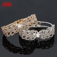 Qiuhong Shop Gümüş Rengi Aınameısı Moda Kristal Punk Bilezik Kadınlar Için Rhinestone Takı Gelin Charm Bilezikler ve Bilezikler Düğün Parti Hediyesi (Yurt Dışından)