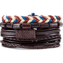 Qiuhong Shop Ayarlanabilir Stil A22 3-Ets Vintage Çapa, Yaprak, Baykuş Bilezikler Erkekler Için Moda Siyah Deri Bileklik ve Bilezikler Çok Katmanlı Geniş Wrap Mücevherat (Yurt Dışından)