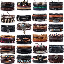 Qiuhong Shop Ayarlanabilir Stil A22 3-Ets Vintage Çapa, Yaprak, Baykuş Bilezikler Erkekler Için Moda Siyah Deri Bileklik ve Bilezikler Çok Katmanlı Geniş Wrap Mücevherat (Yurt Dışından)