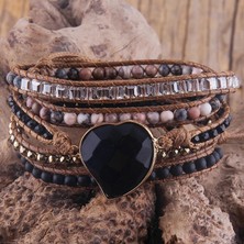 Qiuhong Shop 90CM Tarzı Çok Kırmızı Rh Moda Handma Boho Bilezik Karışık Doğal Taşlar Kalp Charm 5 Strands Wrap Bilezikler Kadınlar Hediye (Yurt Dışından)