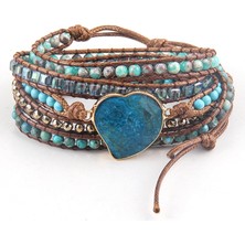 Qiuhong Shop 90CM Tarzı Çok Kırmızı Rh Moda Handma Boho Bilezik Karışık Doğal Taşlar Kalp Charm 5 Strands Wrap Bilezikler Kadınlar Hediye (Yurt Dışından)