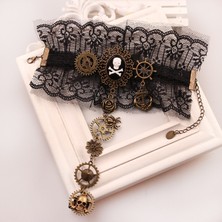 Qiuhong Shop BCCY0483 Luokey Vintage Gotik Dantel Bilezik Kadınlar Için Steampunk Kafatası Bilezik Bayanlar Parti Wrap Bilezik Bilezik El Yapımı Punk Takı (Yurt Dışından)