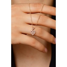 Roza Silver Zirkon Taşlı Rose Kalp Model Minimal Gümüş Kolye