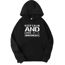 Medinenur Siyah Keep Calm Baskılı Kapüşonlu Sweatshirt