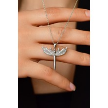 Roza Silver Zirkon Taşlı Rodyum Mikail Kılıcı Gümüş Kolye