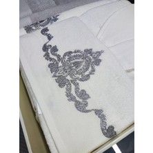 Özdilek Valioso Aile Bornoz Seti 10 Parça Gri Krem - Gümüş Simli Terlik Hediyeli