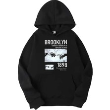 Medinenur Siyah Broklyn Baskılı Kapüşonlu Sweatshirt