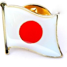 Market66 Japonya Japon Bayrağı Iğneli Ufak Yaka Rozeti Altın Kaplama Zeminli Kadın Erkek Parlak Bayrak Rozet