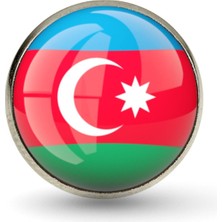 Market66 Azerbaycan Rozet Azerbaijan Bayrağı Yaka Rozeti Yuvarlak Paslanmaz Çelik