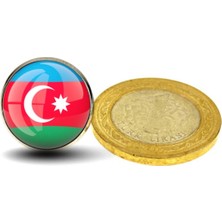 Market66 Azerbaycan Rozet Azerbaijan Bayrağı Yaka Rozeti Yuvarlak Paslanmaz Çelik