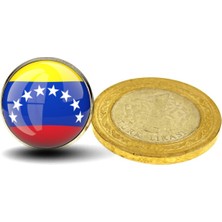 Market66 Venuzuella Rozeti Venezuela Ülke Bayrağı Yuvarlak Paslanmaz Çelik Camlı Rozet