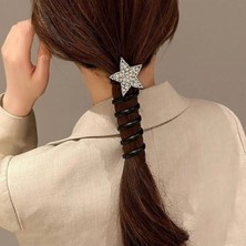Efna Store Zirkon Taşlı Yıldız Model Burgu Yaylı Siyah Renk Makarna Toka(2 Adet)