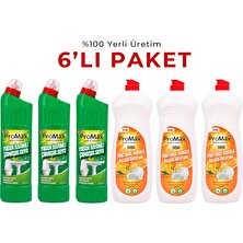 Promax Hesaplı Bulaşık ve Çamaşır Hijyen Seti | Bulaşık Deterjanı 3*750 Ml. - Kıvamlı Çamaşır Suyu 3*750 Ml.