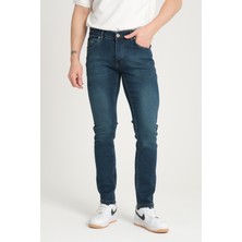 OneZero Erkek Mavi-Yeşil Tint Yıkama Regular Fit Denim Pantolon