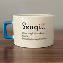 Mor Mürekkep Sevgili Baskılı Mavi Kulplu C Fincan