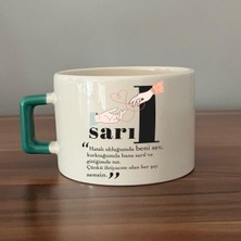 Mor Mürekkep Sarıl Baskılı Yeşil Kulplu C Fincan