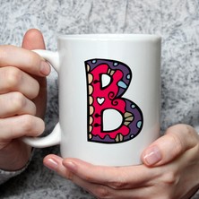 Mor Mürekkep Etnik B Harf Baskılı Beyaz Kupa