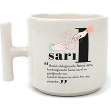 Mor Mürekkep Sarıl Baskılı Beyaz Kulplu T Kupa