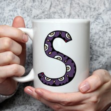 Mor Mürekkep Etnik S Harf Baskılı Beyaz Kupa