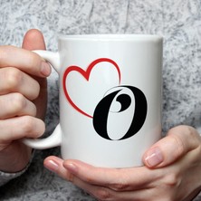 Mor Mürekkep Kalpli O Harf Baskılı Beyaz Kupa