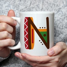 Mor Mürekkep Safari N Harf Baskılı Beyaz Kupa