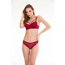 Sameteks Bella Notte Bordo Dantelli Çift Ip Detaylı Şık Sütyen Takım 19007