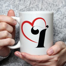 Mor Mürekkep Kalpli I Harf Baskılı Beyaz Kupa