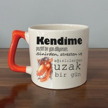 Mor Mürekkep Kendime Pozitif Bir Gün Diliyorum Baskılı Turuncu Kulplu D Kupa