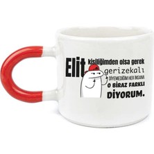 Mor Mürekkep Elit Kişiliğimden Olsa Gerek Baskılı Kırmızı Kulplu U Kupa