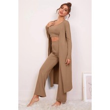 Sameteks Bella Notte Viskon Soluk Kahverengi 3 Lü Crop Takım 7007