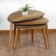 Furni Treasure Ercol Style Masif Gerçek Ceviz Ağacı Zigon Orta Sehpa Takımı, Oturma Odası Mobilya, Zigon 3^lü Set