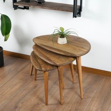 Furni Treasure Ercol Style Masif Gerçek Ceviz Ağacı Zigon Orta Sehpa Takımı, Oturma Odası Mobilya, Zigon 3^lü Set