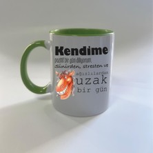Mor Mürekkep Kendime Pozitif Bir Gün Diliyorum Baskılı Yeşil Mega Kupa