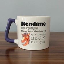 Mor Mürekkep Kendime Pozitif Bir Gün Diliyorum Baskılı Mor Kulplu D Kupa
