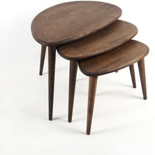 Furni Treasure Ercol Style Masif Gerçek Meşe Ağacı Zigon Orta Sehpa Takımı, Oturma Odası Mobilya, Zigon 3^lü Set