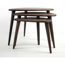 Furni Treasure Ercol Style Masif Gerçek Meşe Ağacı Zigon Orta Sehpa Takımı, Oturma Odası Mobilya, Zigon 3^lü Set