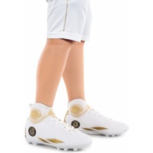 Kiko Kids 142 Fkp Boğazlı Krampon Çim Saha Erkek Çocuk Futbol Ayakkabı Beyaz - Altın