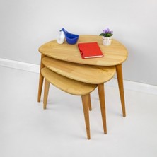 Furni Treasure Ercol Style Masif Gerçek Kestane Ağacı Zigon Orta Sehpa Takımı, Oturma Odası Mobilya, Zigon 3^lü Set