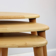 Furni Treasure Ercol Style Masif Gerçek Kestane Ağacı Zigon Orta Sehpa Takımı, Oturma Odası Mobilya, Zigon 3^lü Set