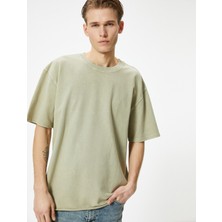 Koton Oversize T-Shirt Yıkamalı Bisiklet Yaka Kısa Kollu