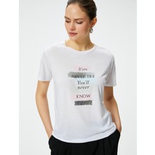 Koton Slogan Baskılı T-Shirt Kısa Kollu Bisiklet Yaka