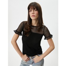 Koton Dantelli T-Shirt Kısa Kollu Bisiklet Yaka