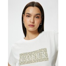 Koton Leopar Baskılı T-Shirt Kısa Kollu Bisiklet Yaka Pamuklu