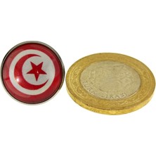 Market66 Tunus Tunisia Yaka Rozeti Yuvarlak Bayrak Çelik Iğneli Büyüteçli Rozet