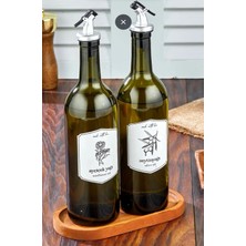 Fbz Home Ahşap Stantlı Amber 2'li 750 ml Zeytinyağı Sıvıyağ Şişesi Yağdanlık Yağlık 750 ml