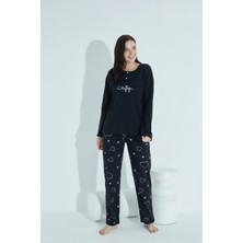 Waynap Kadın Düğmeli Desenli Pijama Takımı Yazılı Waynap 960